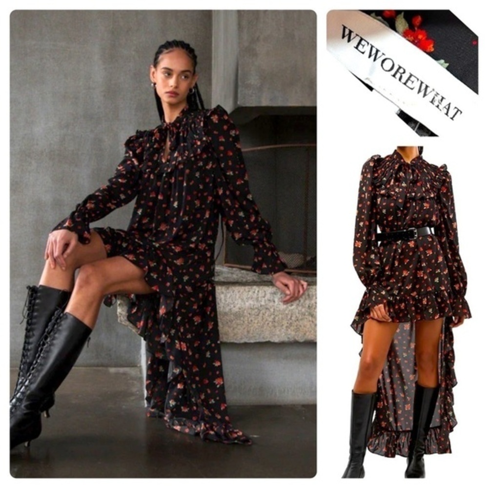 Brand new WE WORE WHAT beautiful flowy high low floral chiffon ruffle dress